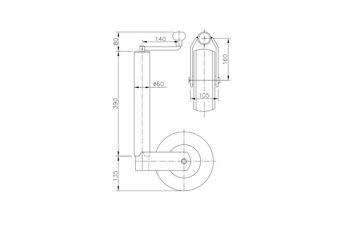 Stützrad mit Klemme WINTERHOFF ST60-V-255SB+KLE60 400 kg 60 mm 525–755 mm