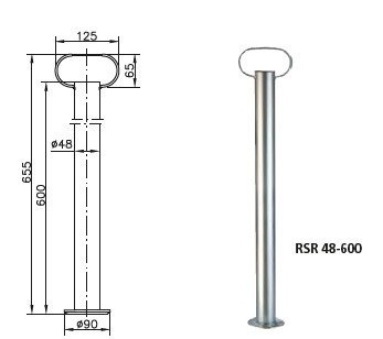WINTERHOFF RSR48-600 Feste Stütze für 150 kg Pritschenanhänger 48 mm 600 mm