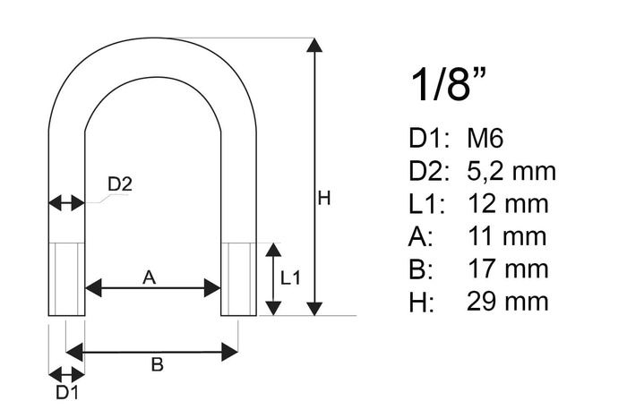 Verzinkte Schelle Typ B mit Muttern und Unterlegscheiben M6 x 11 (1/8")